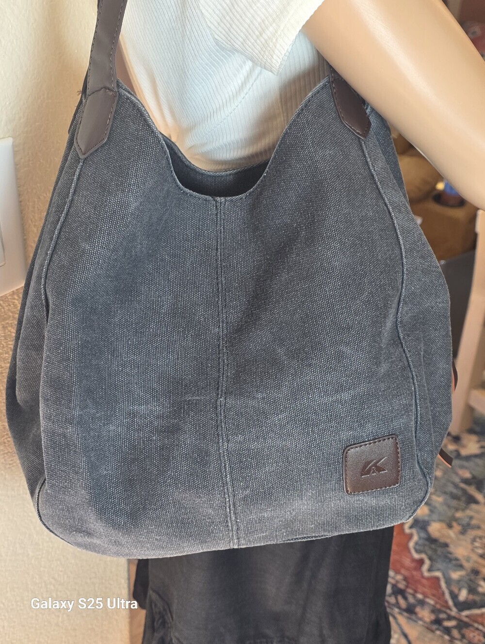 K2 Classic Gray Washed Distressed Canvas Hobo Bag  EUC